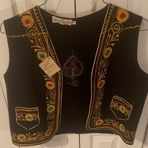 NWT- Embroidered Black Vest with Colorful Accents